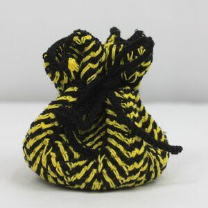Black Yellow Zigzag Crocheted Small Drawstring Pouch Bag